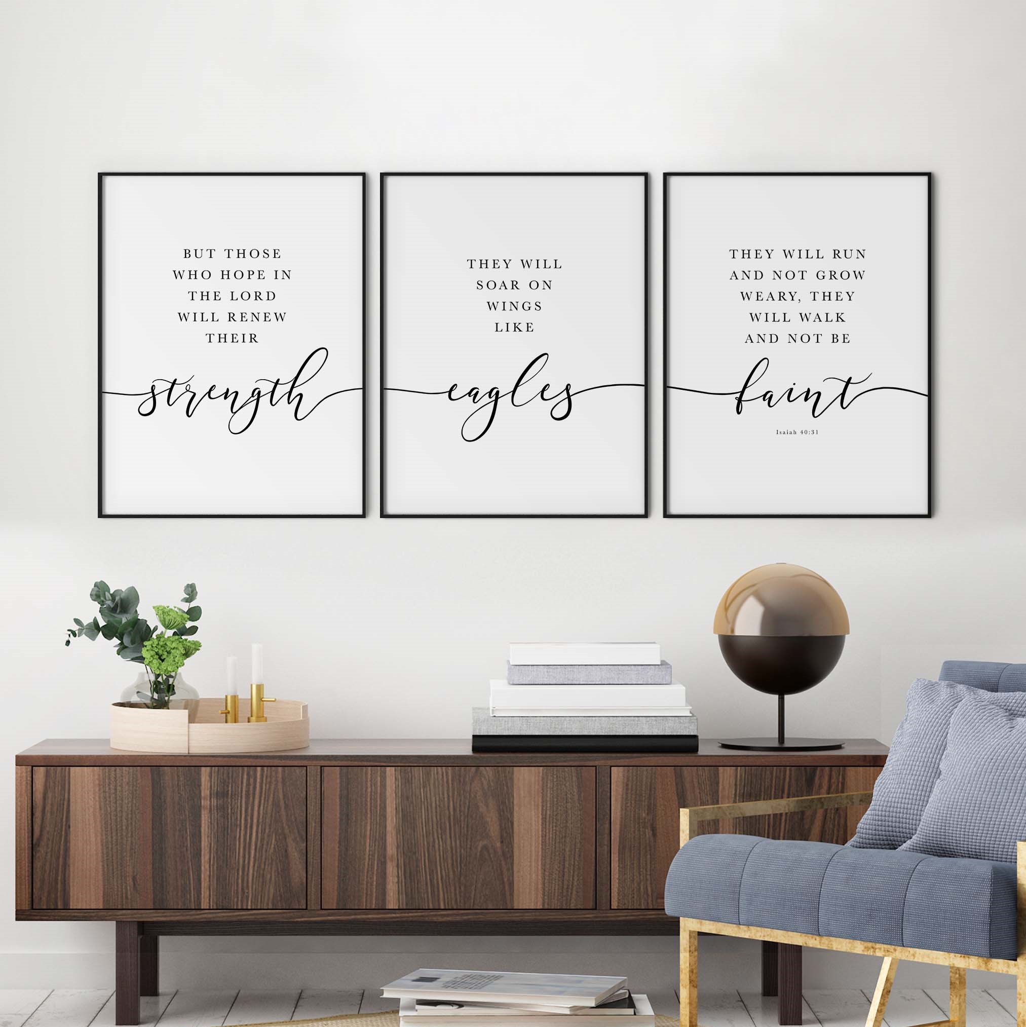 They will Soar on Wings like Eagles, Isaiah 40:31 | Trio Set, Christian Wall Art, A3 at XILEF Art